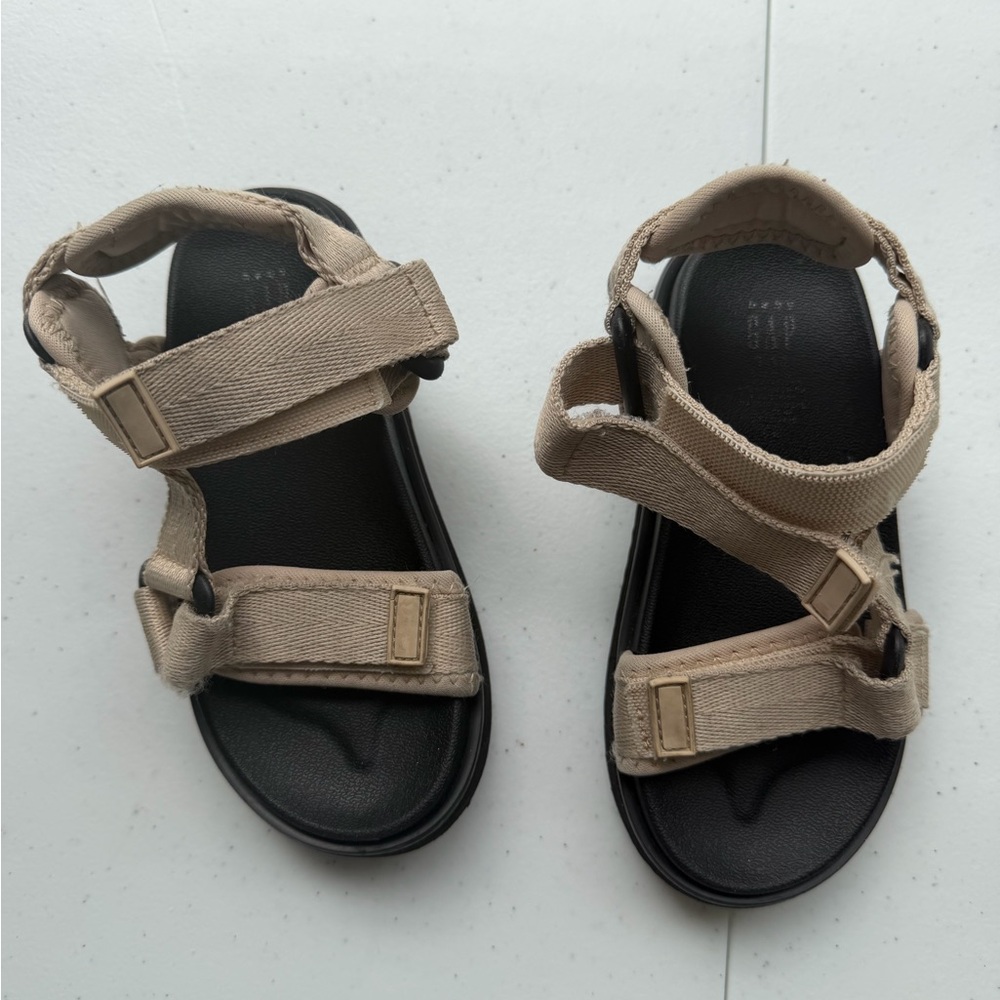 GAP Beige Canvas Kids Sandals with Black Footbed